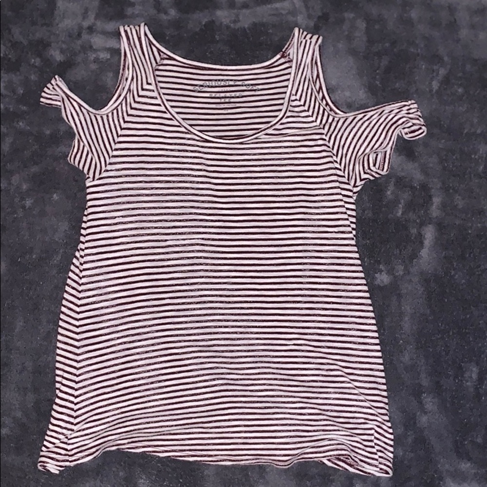 Off the Shoulder Striped T-Shirt